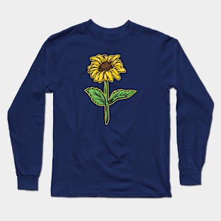 Retro Sunflower Illustration Long Sleeve T-Shirt